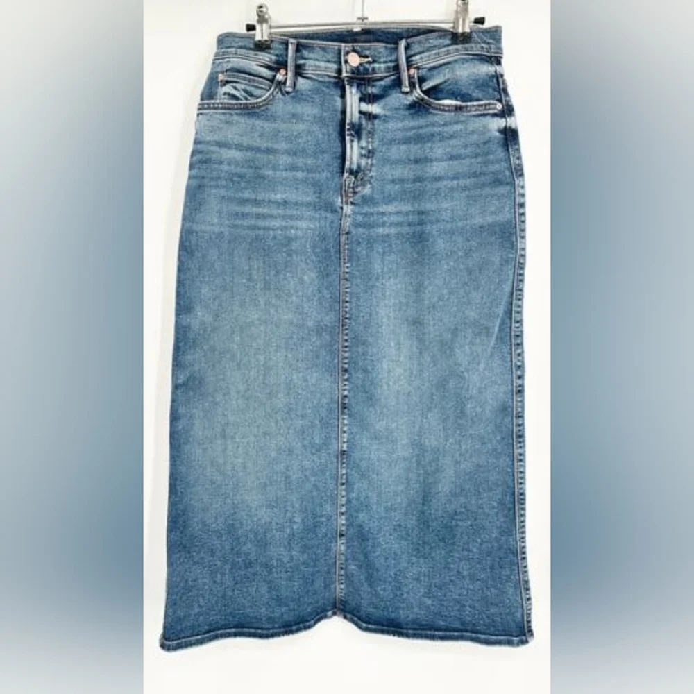 Mother Going Full Circle The Swooner Straight A Midi Denim Jean Skirt Size 27 - Picture 1 of 7